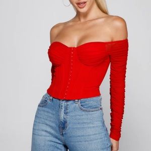 COPY - WINDSOR Ruched Moment Red Cropped Bustier